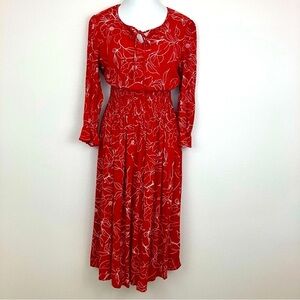 Bobeau Koi Floral Smocked Midi Dress